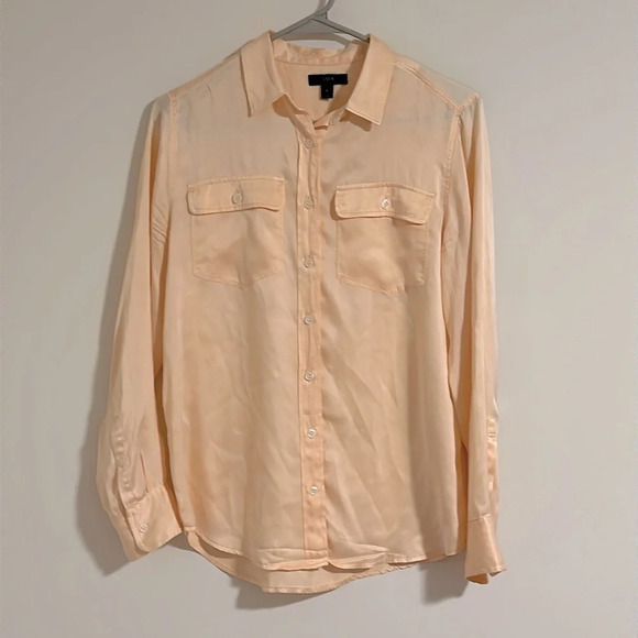 NWOT j. Crew peach 100% silk spring pocket button up blouse shirt - Picture 1 of 4
